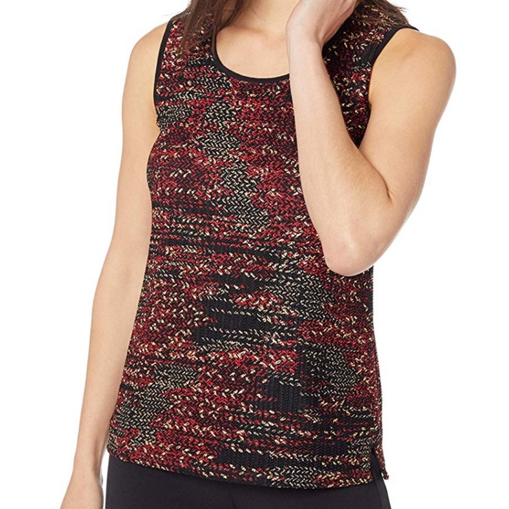 Kasper Red gold Floral Printed textured Tank top